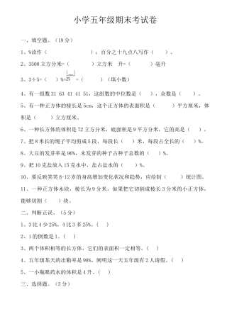 2025年小学五年级期末考试卷