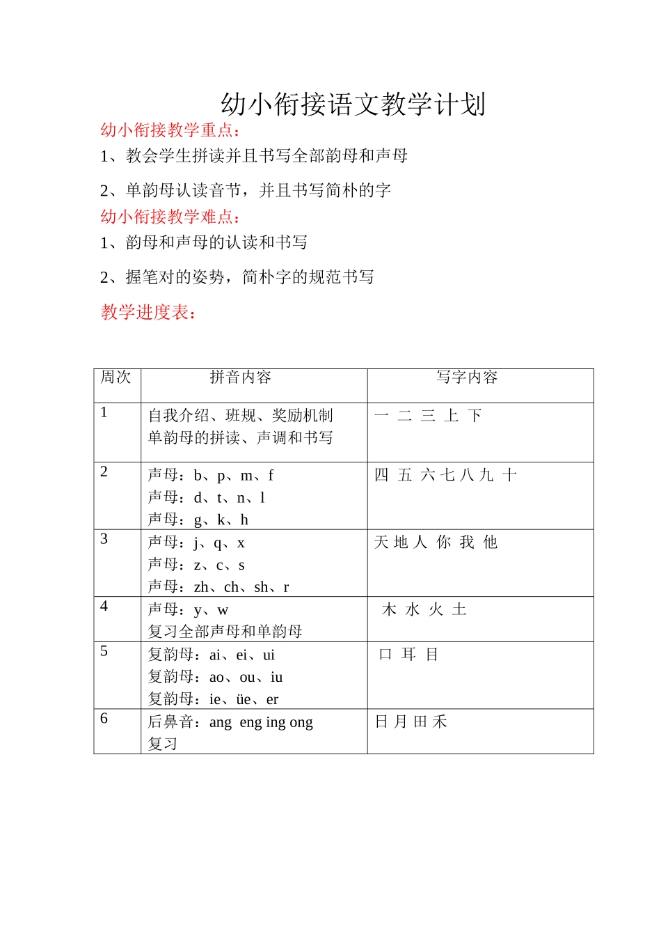 2025年幼小衔接班语文教学计划_第1页
