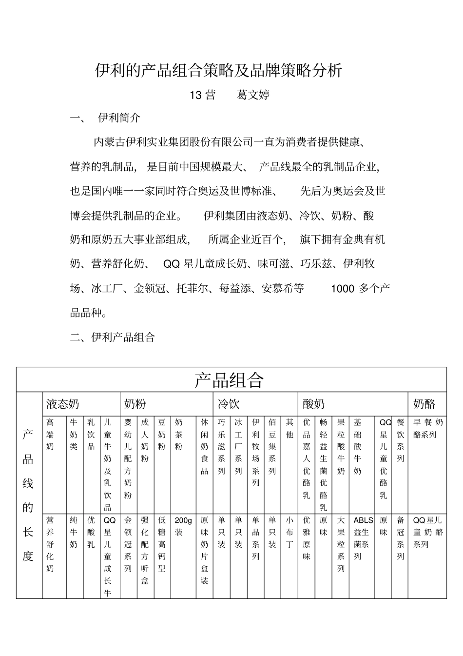 伊利的产品组合策略品牌策略分析_第1页