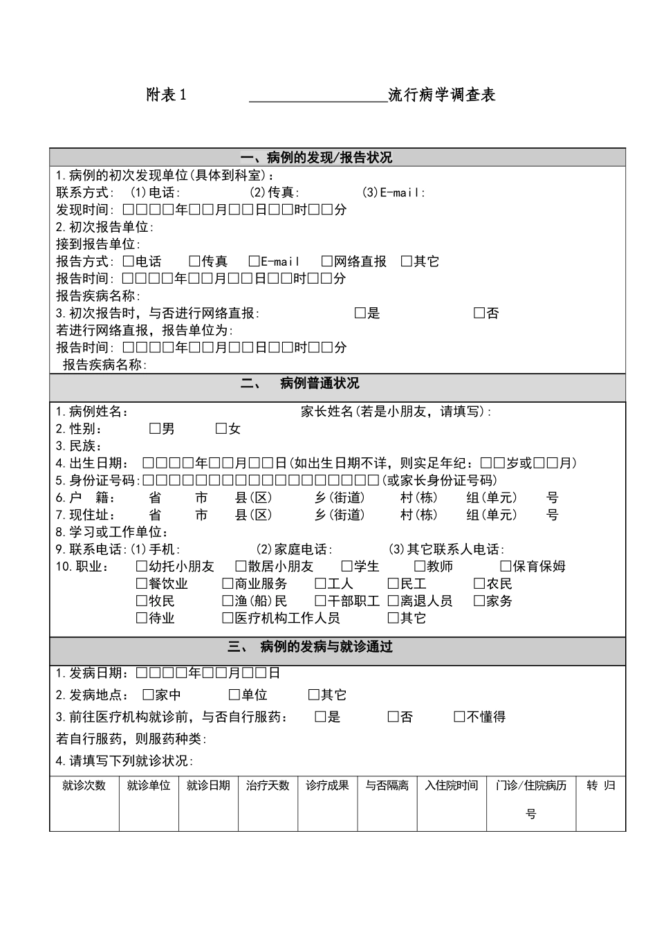 2025年流行病学调查表_第1页
