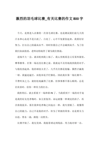 2025年激烈的羽毛球比赛关于比赛的作文800字
