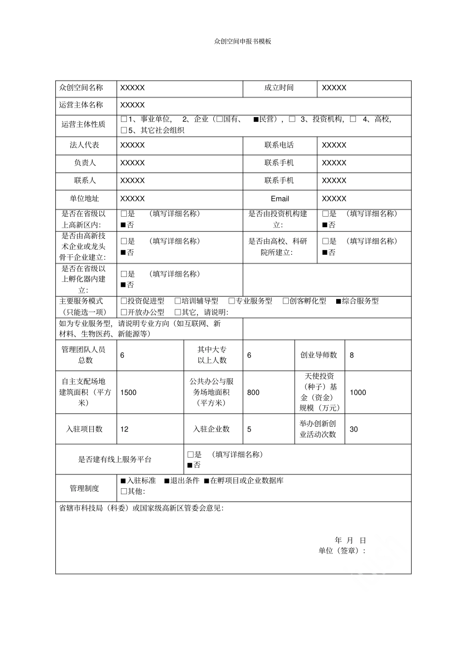 众创空间申报书模板_第2页