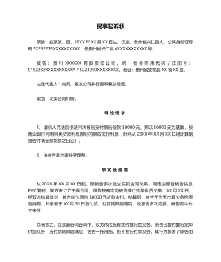 2025年民事起诉状范本