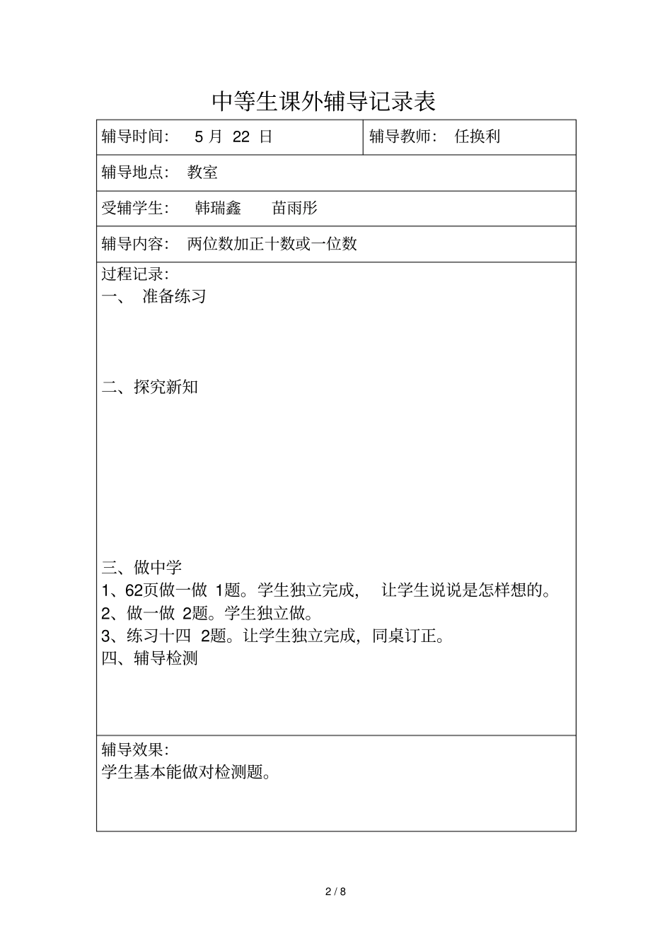 优中差心理品德行为习惯辅导记录表_第2页