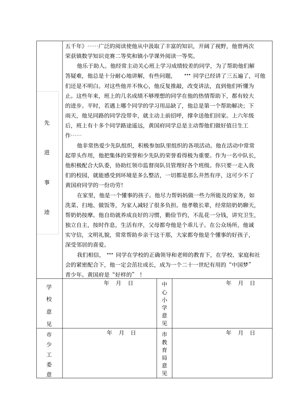 优秀少先队员推荐表级_第2页