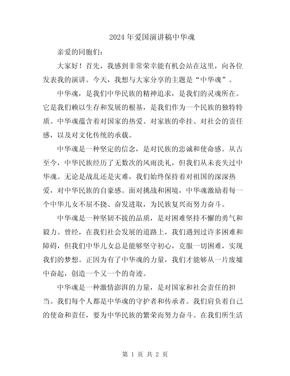 2024年爱国演讲稿中华魂_第1页