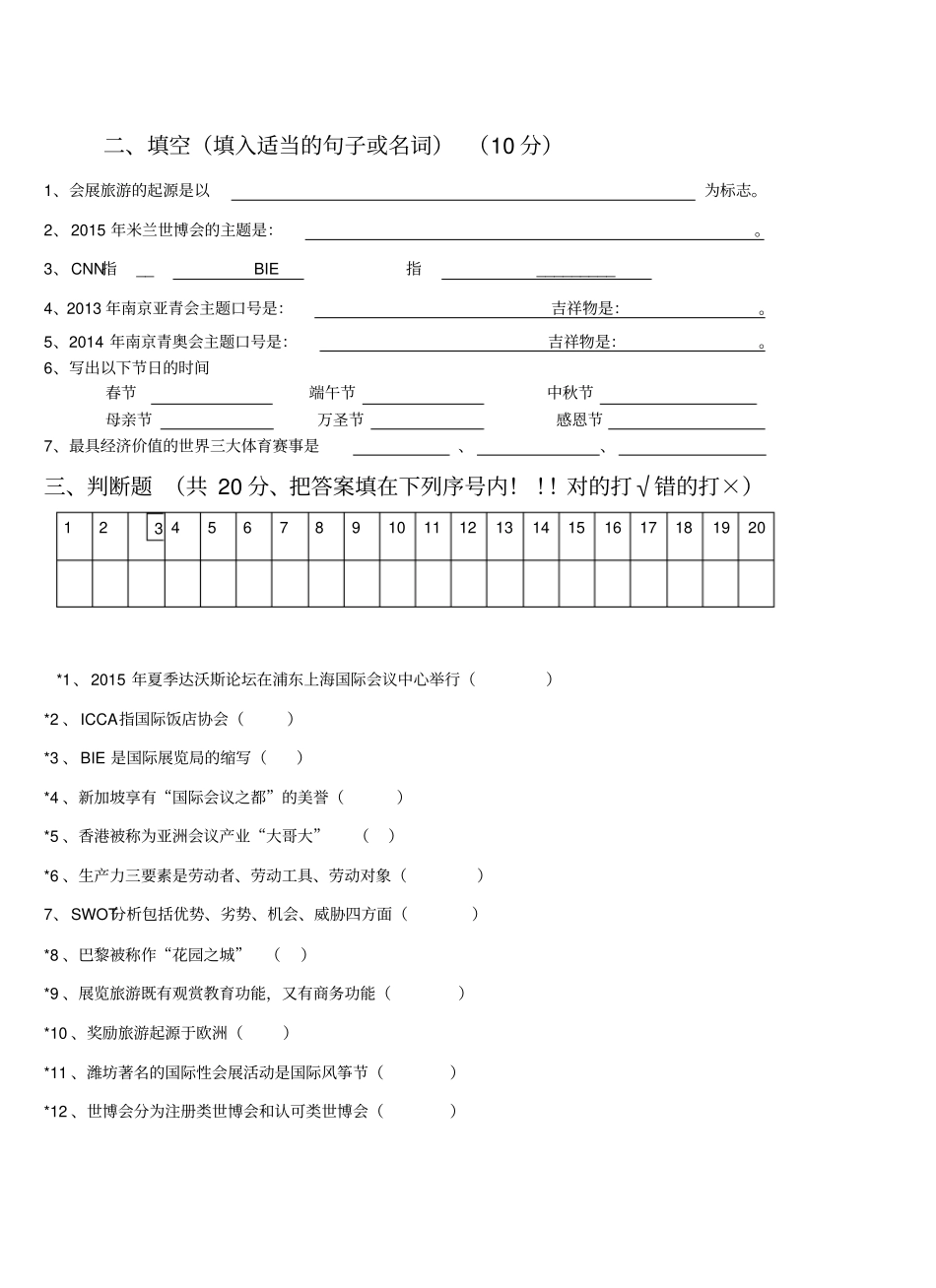 会展旅游试卷A20110月_第2页
