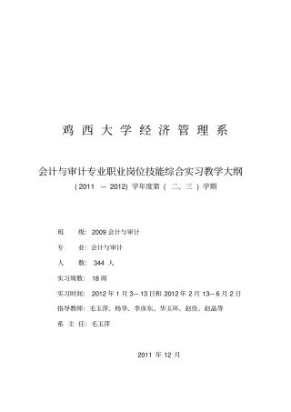 会计与审计专业职业岗位技能综合实习教学纲要