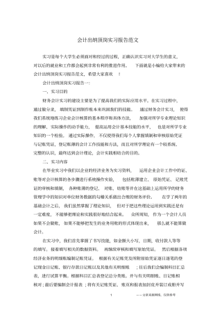 会计出纳顶岗实习报告范文