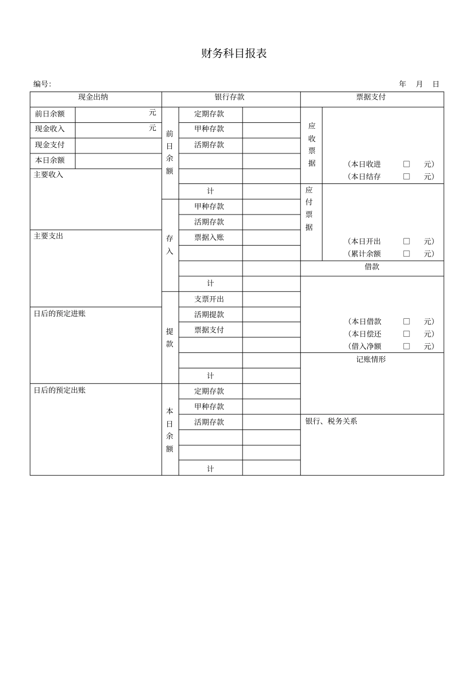 会计日报表模板_第1页