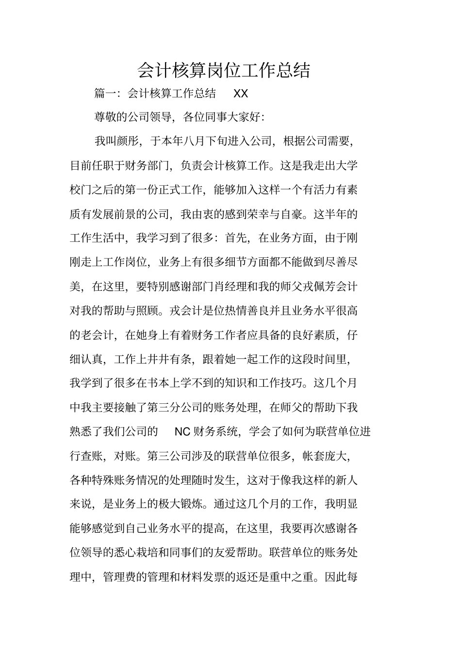 会计核算岗位工作总结_第1页