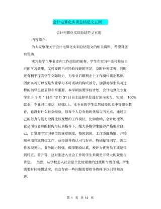 会计电算化实训总结范文五则
