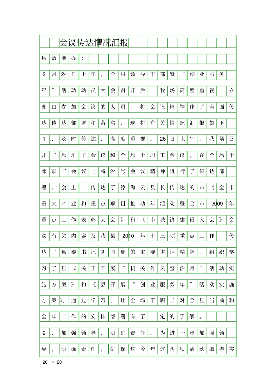 会议传达情况汇报精品工作报告_第1页