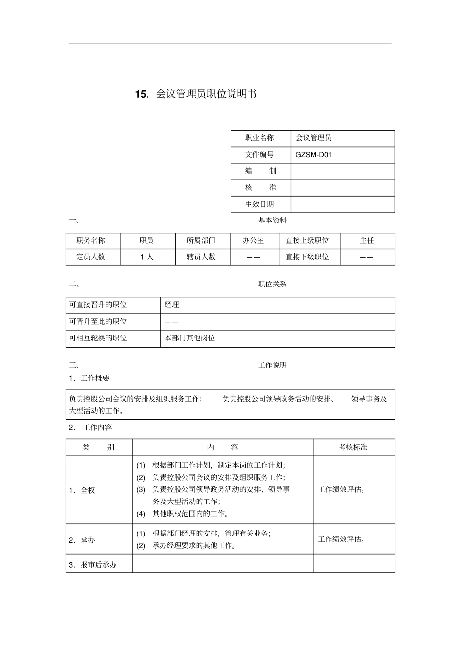 会议管理员职位说明书_第1页