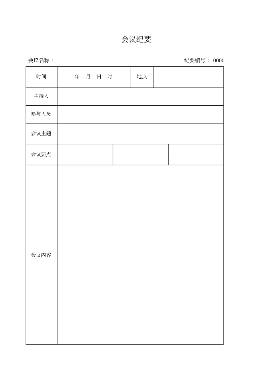 会议纪要会议记录表格范本模板_第1页