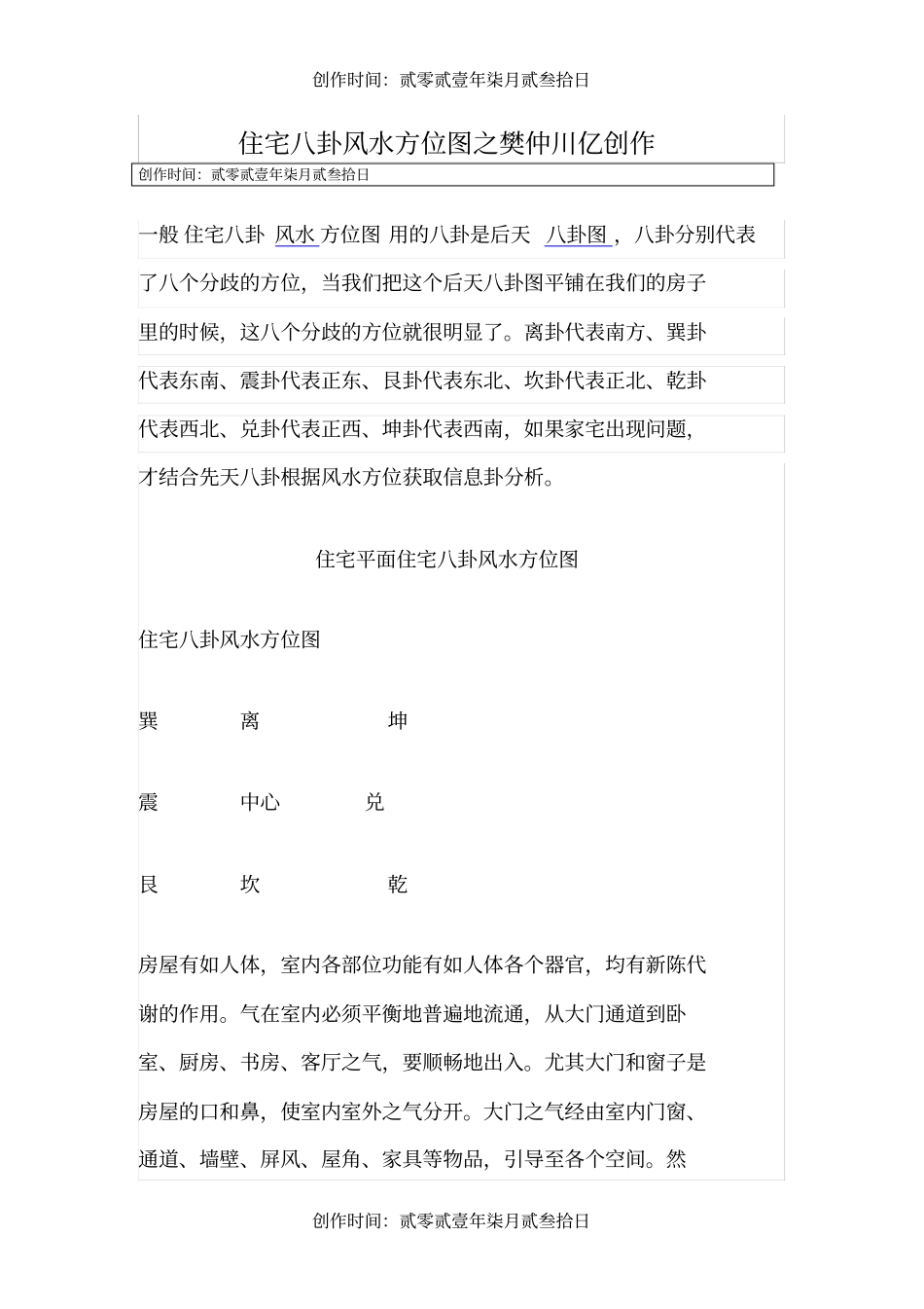 住宅八卦风水方位图_第1页