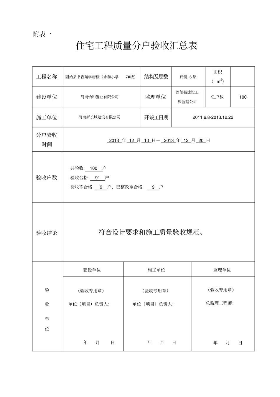 住宅分户验收表格表一-表八分析_第1页