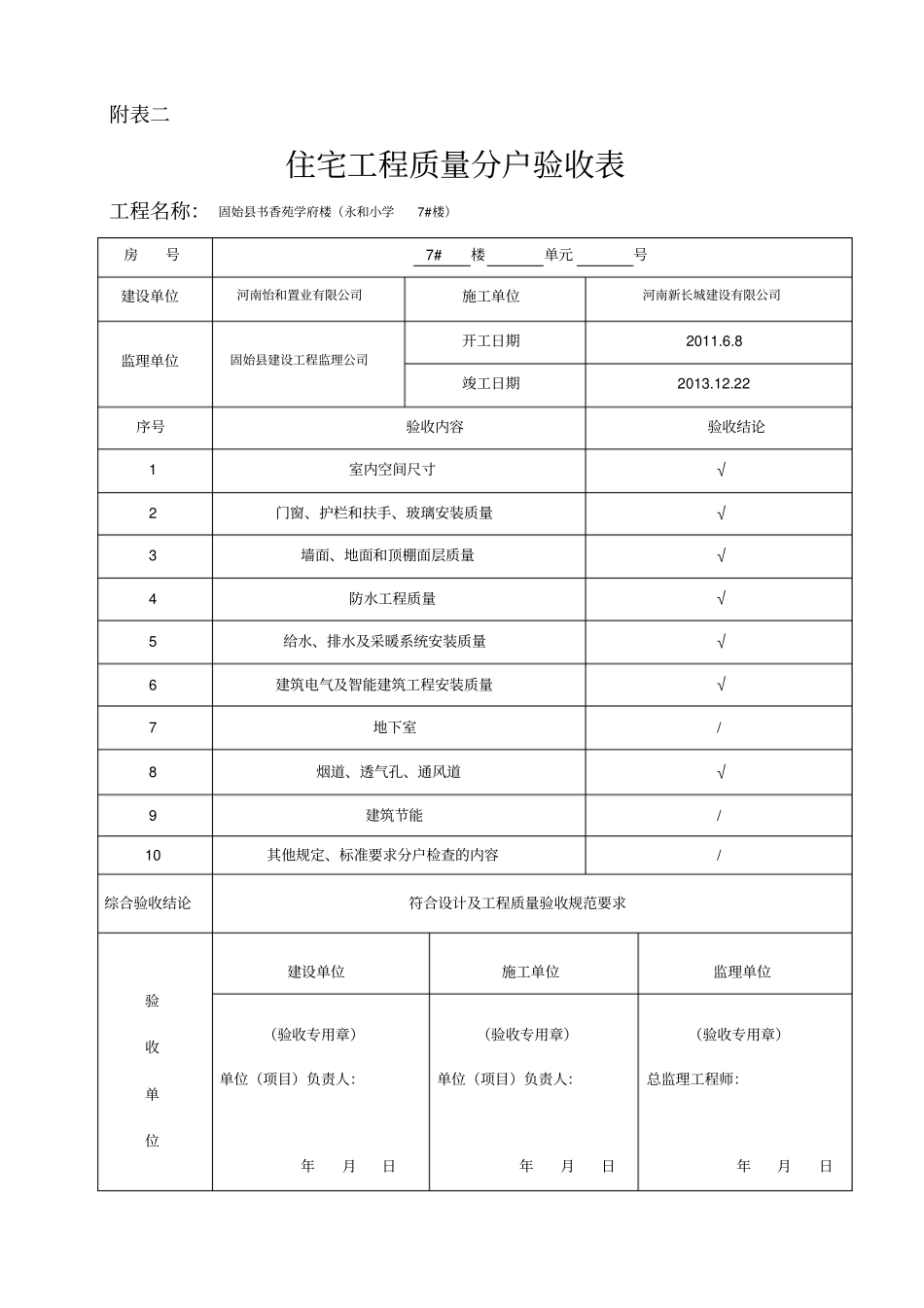 住宅分户验收表格表一-表八分析_第2页