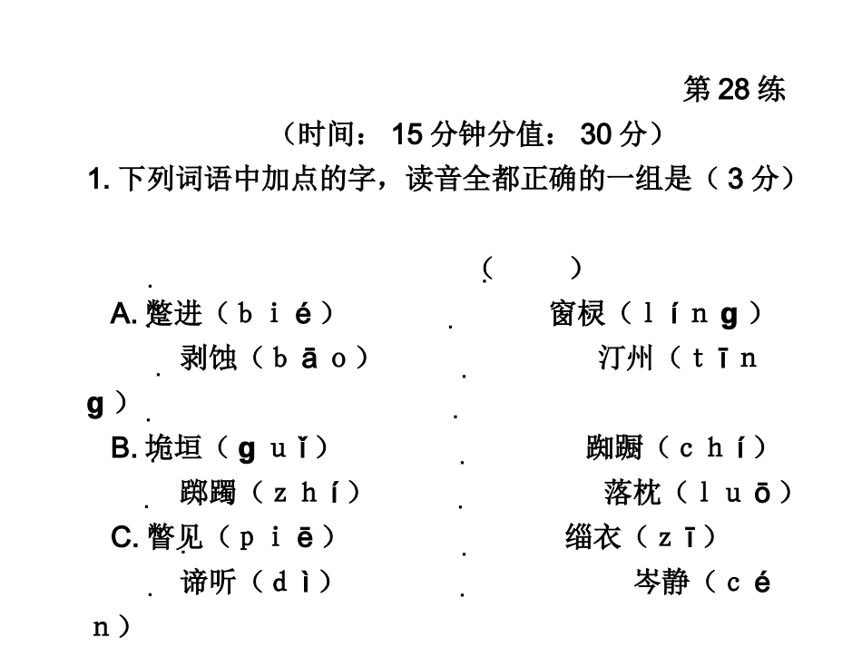 高三语文高考冲刺训练系列课件：十第28练新人教版 课件_第1页