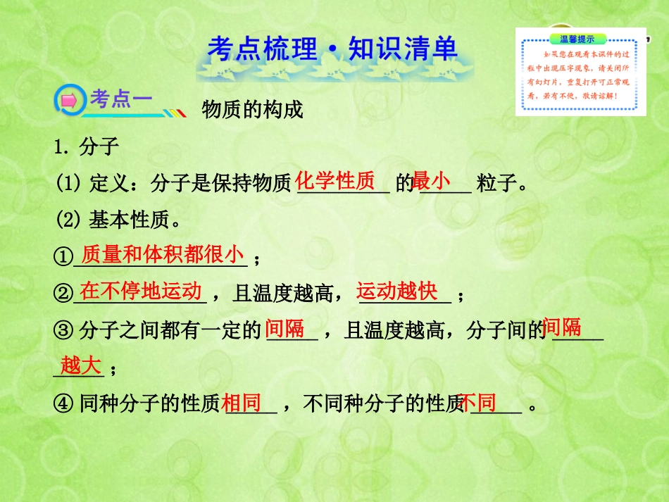 版中考化学 第四单元  第1课时物质的组成与构成课件 新人教版 课件_第2页
