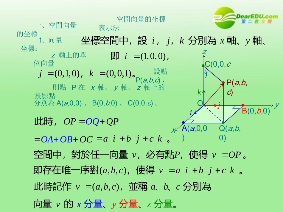 高中数学 23(向量的坐标表示和空间向量)课件 北师大版选修2-1 课件_第2页
