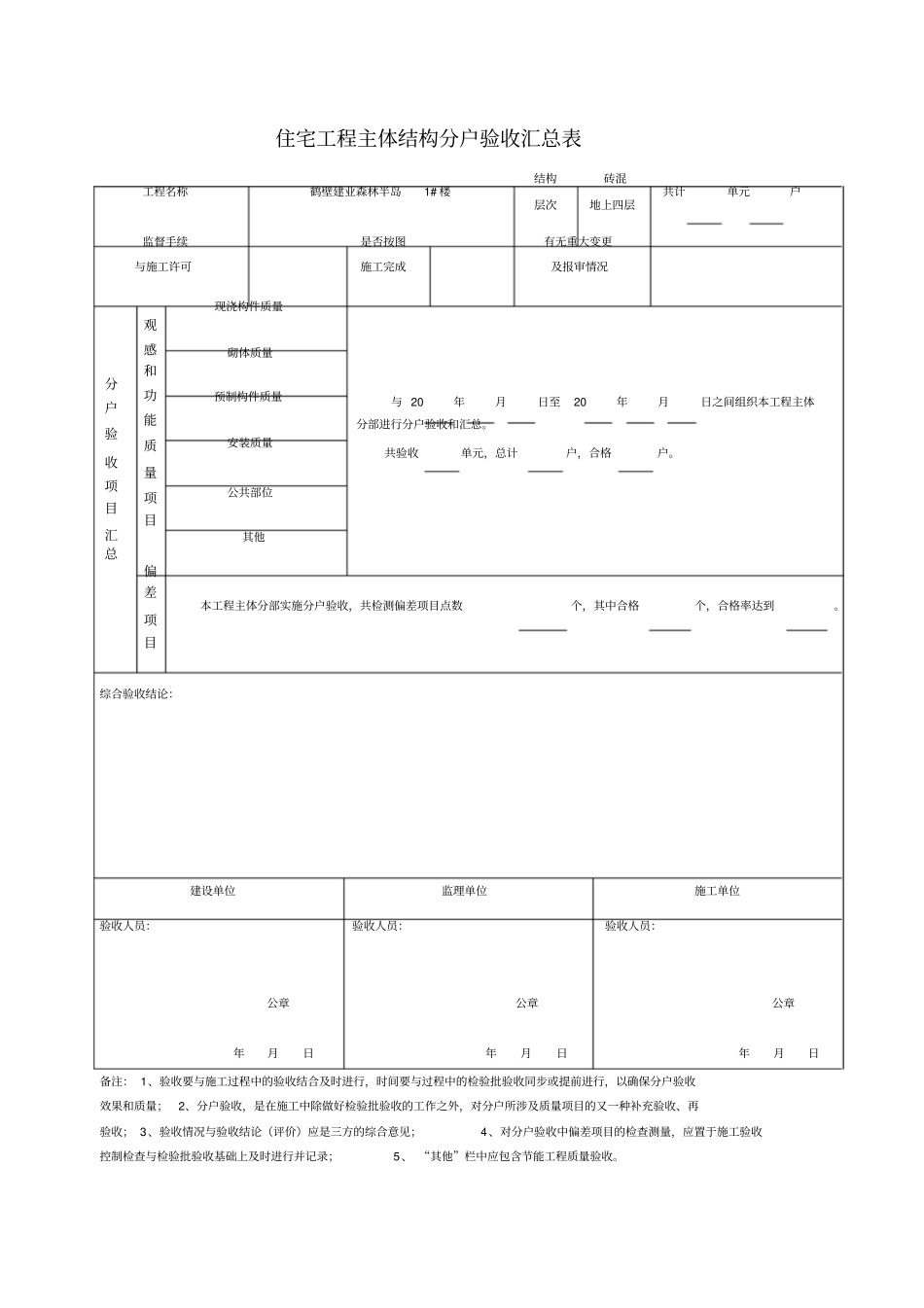 住宅工程主体分户验收记录表_第2页