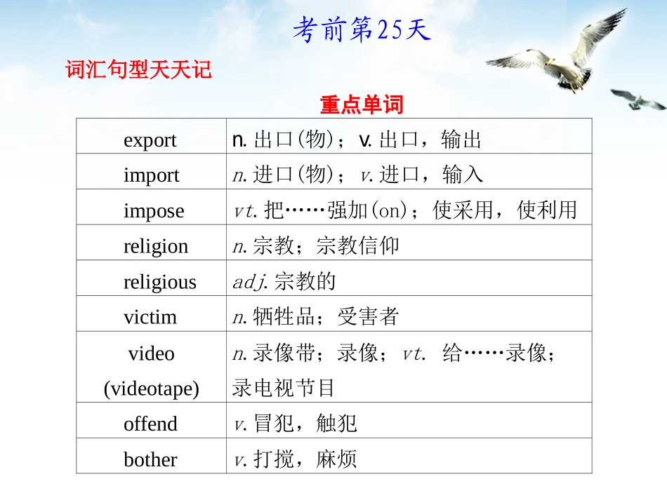 福建省高三英语总复习 考前第25天考前高分必读专题课件_第1页