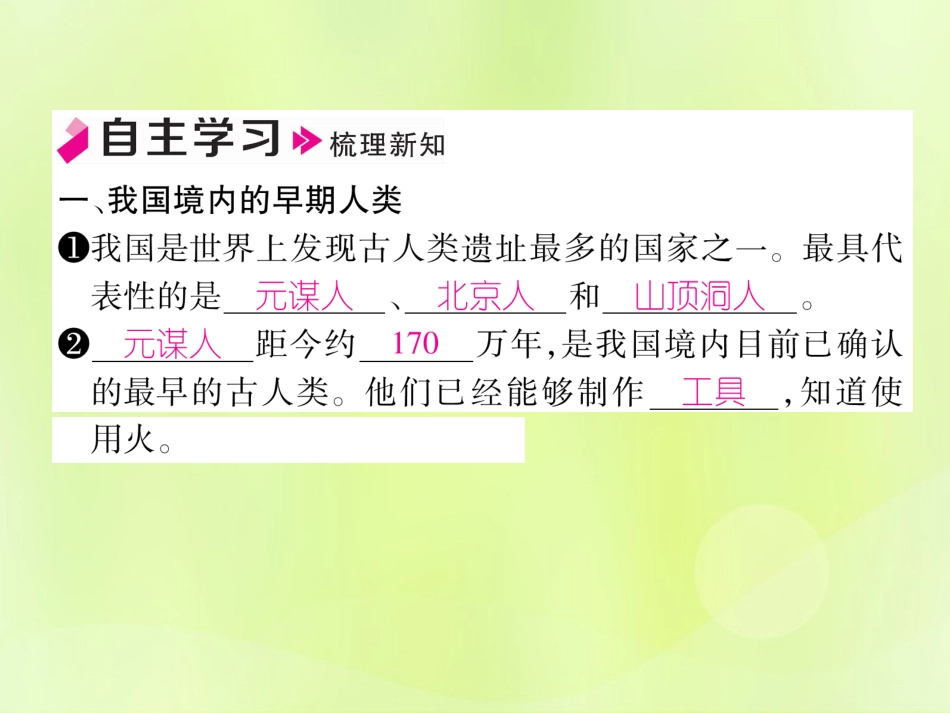 秋七年级历史上册 第1单元 史前时期 中国境内早期人类与文明的起源 第1课 中国早期人类的代表—北京人作业课件 新人教版 课件_第2页