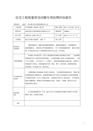 住宅工程质量常见问题专项治理评价报告x