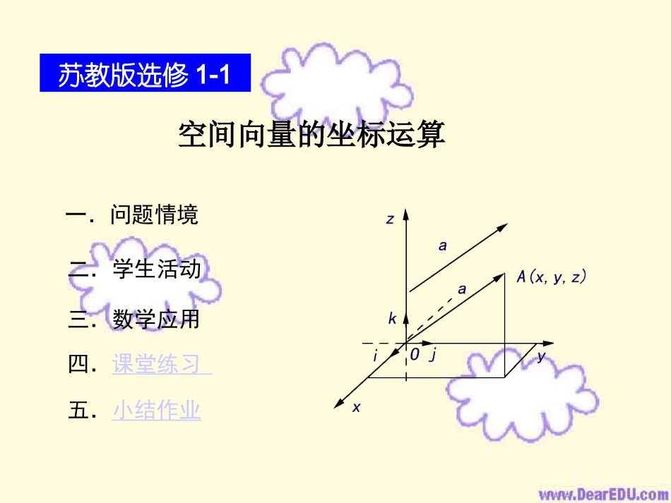 高中数学新课程选修2-1空间向量的坐标运算课件 苏教版 课件_第1页