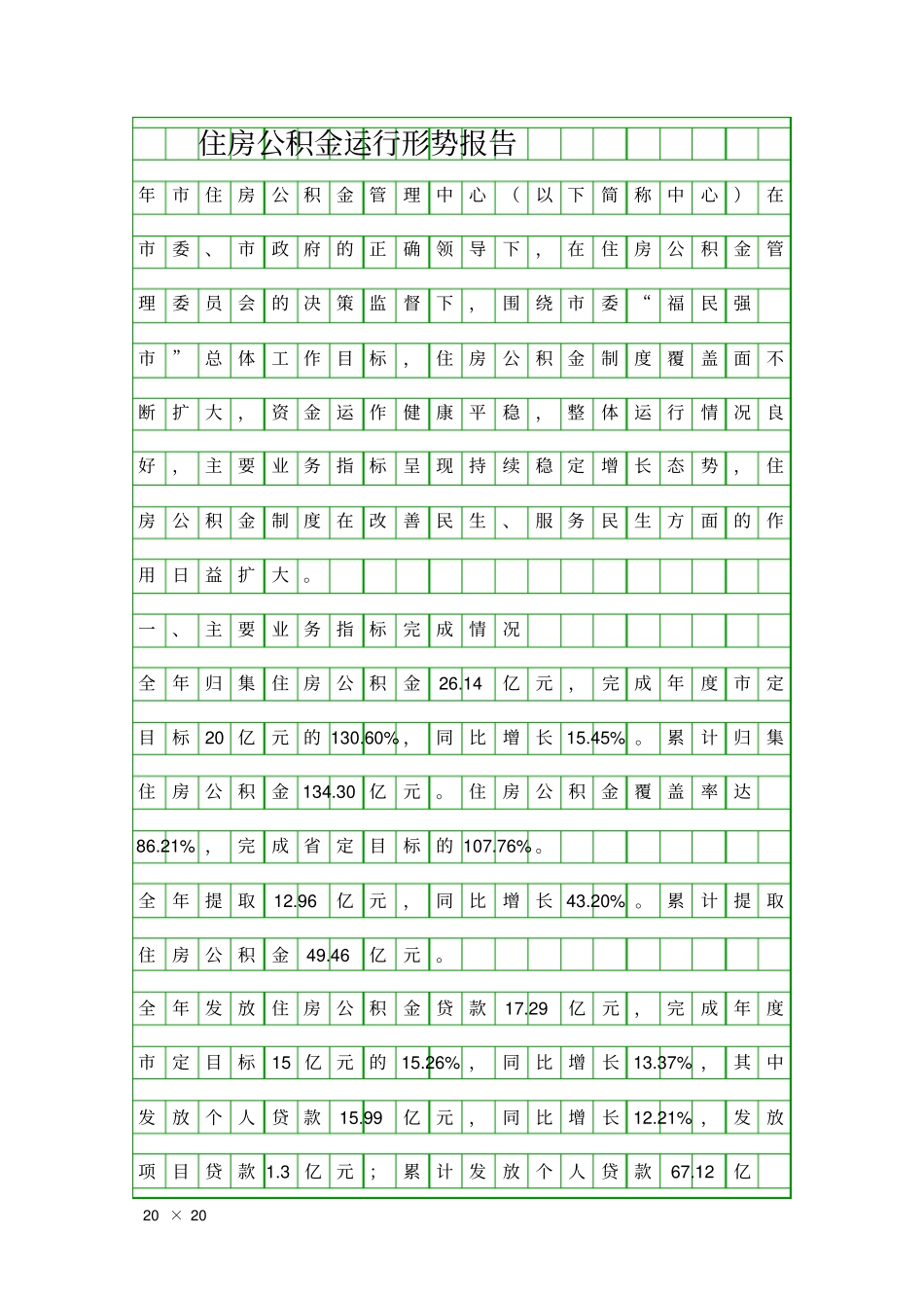 住房公积金运行形势报告精品工作报告_第1页