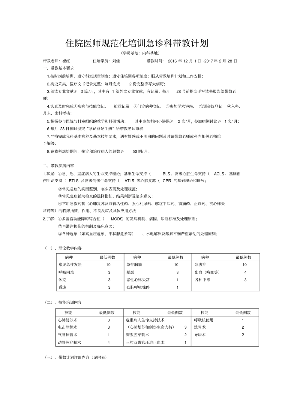 住院医师规范化培训急诊科带教计划x_第1页