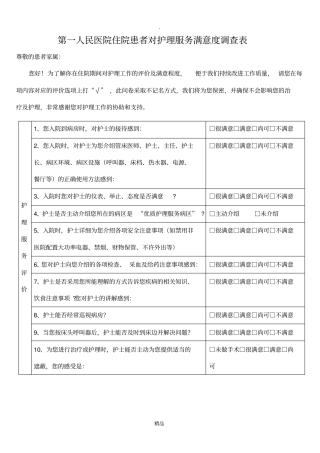 住院患者对护理工作满意度调查表1