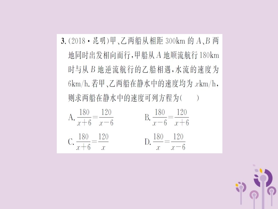 湖北省中考数学一轮复习 第二章 方程与不等式 第三节 分式方程(习题提升)课件_第3页