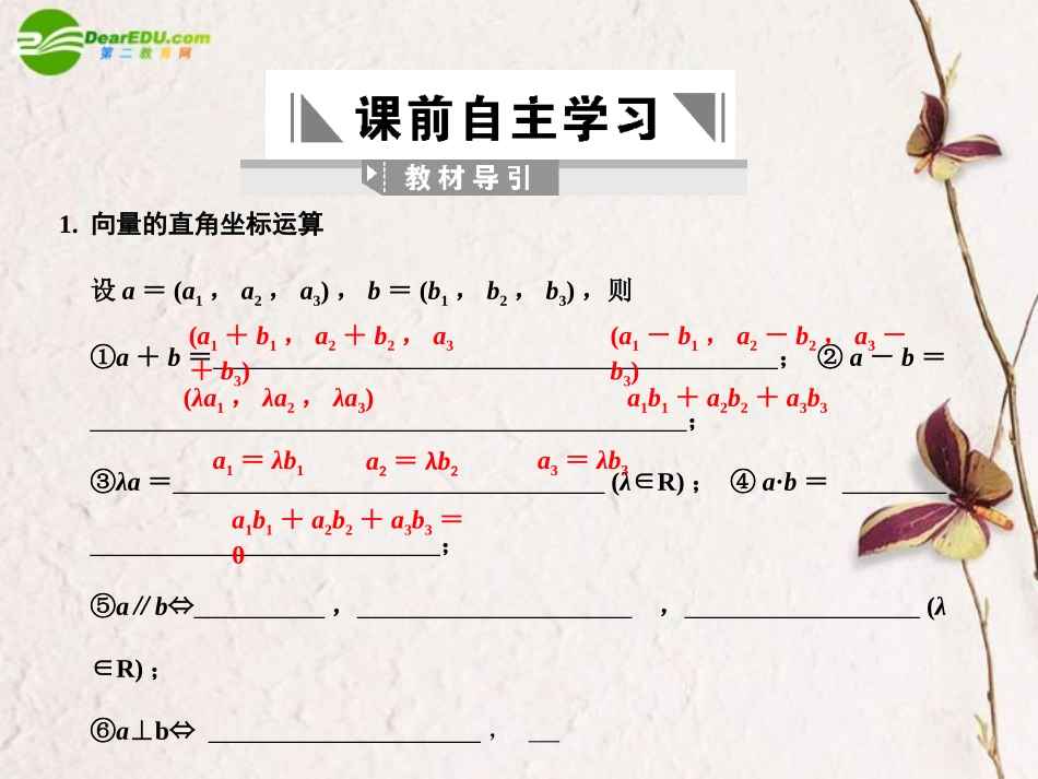 高三数学一轮复习 9.5 空间向量的坐标运算课件 文 大纲人教版 课件_第2页