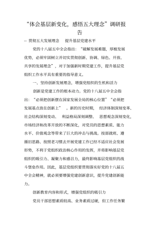 体会基层新变化,感悟五大理念调研报告