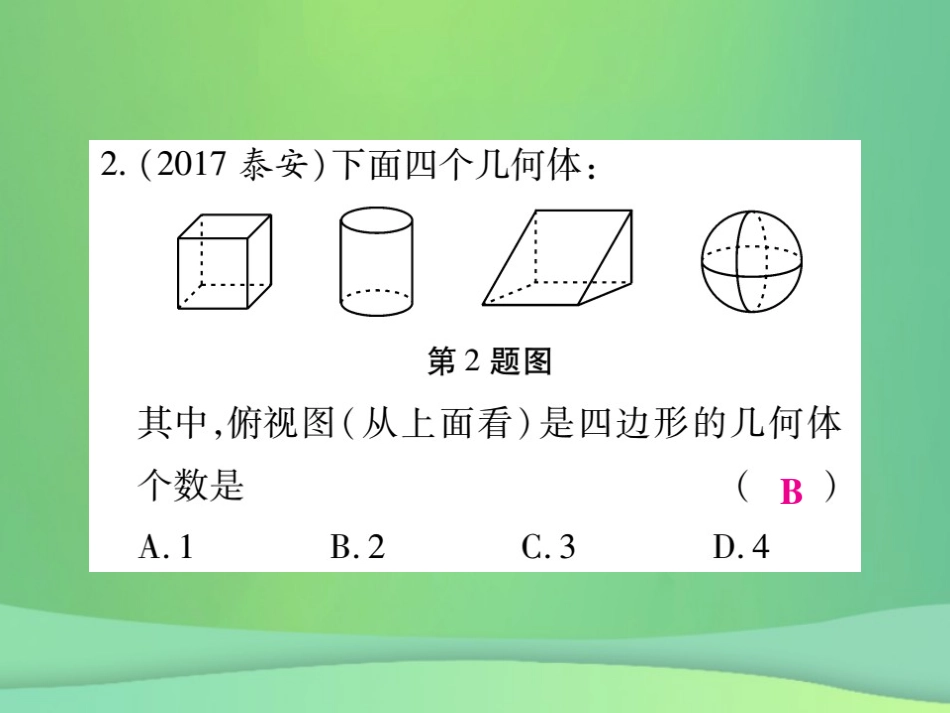 秋七年级数学上册 第一章 丰富的图形世界 1.4 从三个方向看物体的形状练习课件 (新版)北师大版 课件_第3页