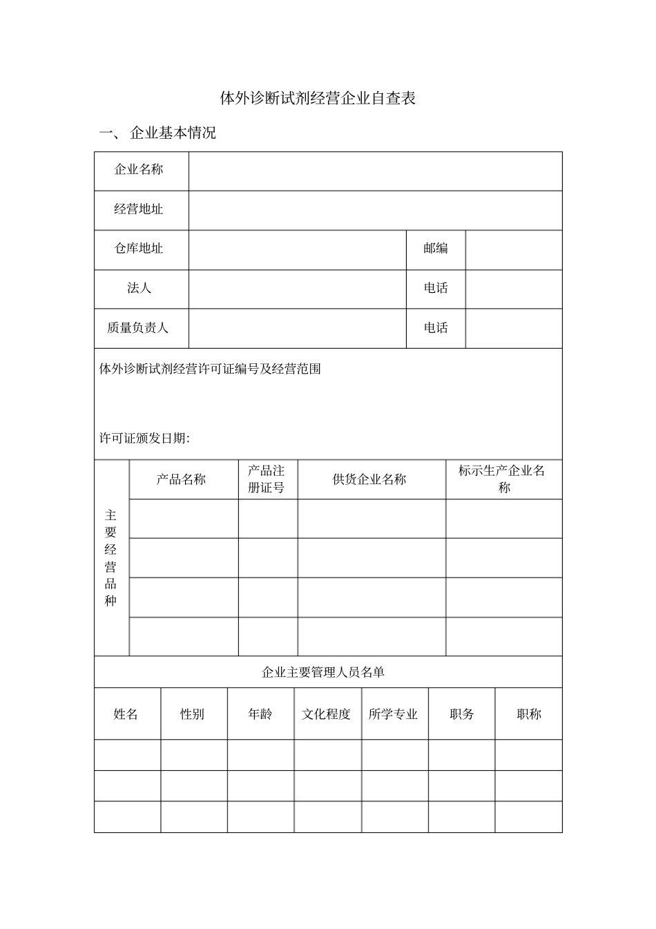 体外诊断试剂经营企业自查表_第1页