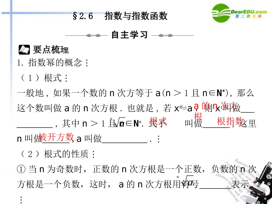 高三数学一轮专题复习 2.6 指数与指数函数课件_第1页