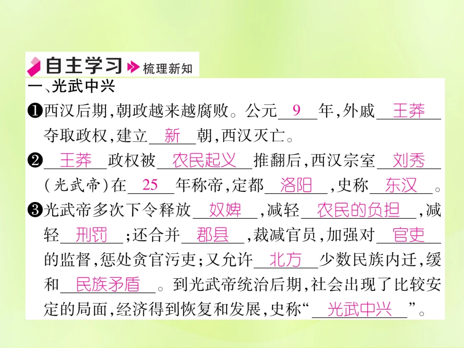 秋七年级历史上册 第3单元 秦汉时期 统一多民族国家的建立和巩固 第13课 东汉的兴衰作业课件 新人教版 课件_第2页