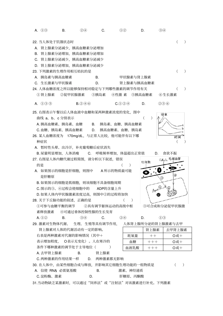 体液调节练习题及答案_第3页