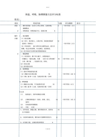 体温脉搏呼吸的测量评分标准