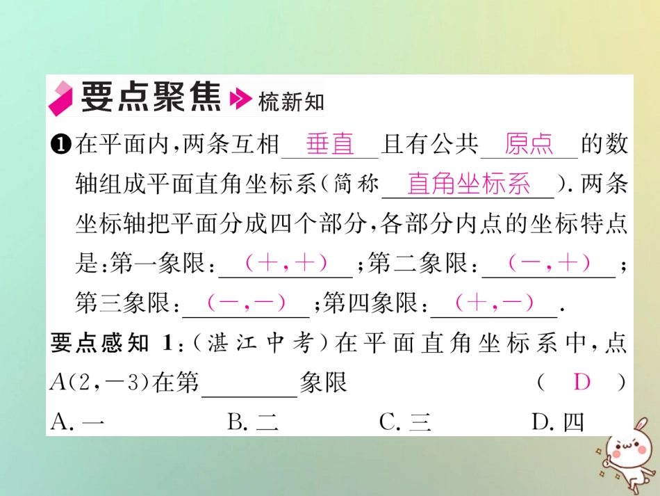 秋八年级数学上册 第3章 位置与坐标 3.2 平面直角坐标系 第1课时 平面直角坐标系内点与坐标的关系作业课件 (新版)北师大版 课件_第2页