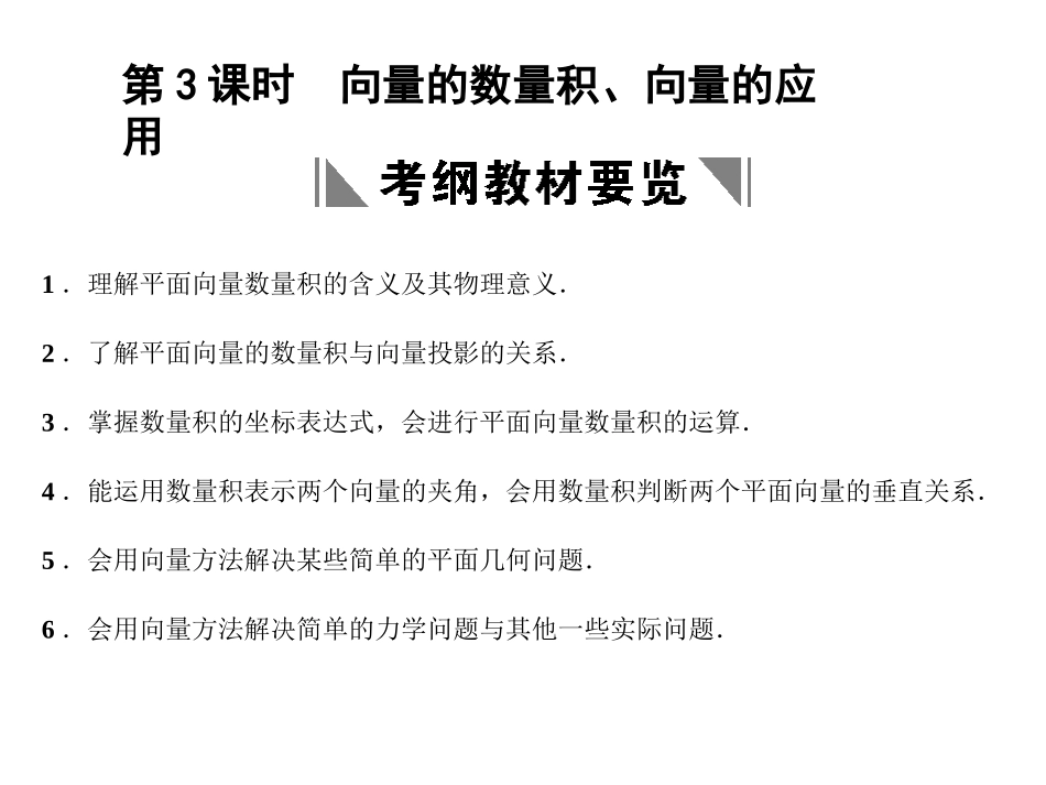 高三数学一轮复习 4-3向量的数量积、向量的应用课件 理 苏教版 课件_第1页