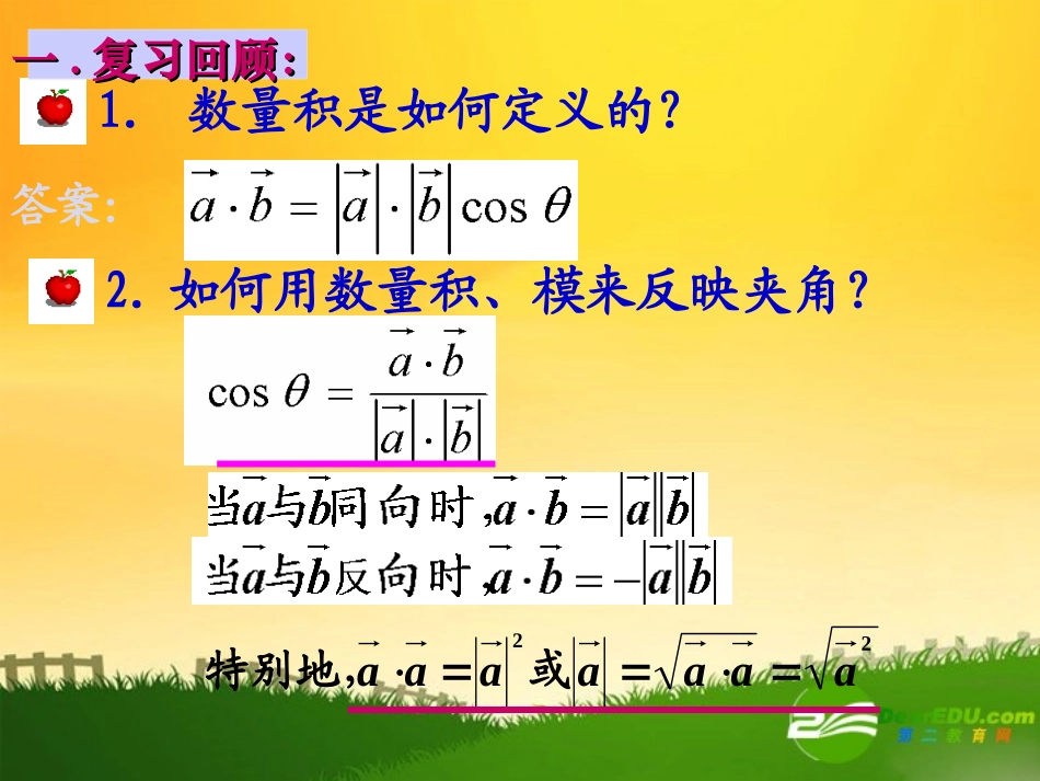 高中数学：平面向量数量积的坐标表示课件人教版必修4 课件_第2页