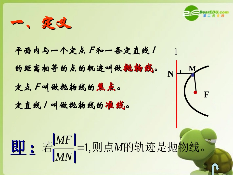 高中数学 2.4.1抛物线及其标准方程课件 新人教版选修2-1 课件_第1页