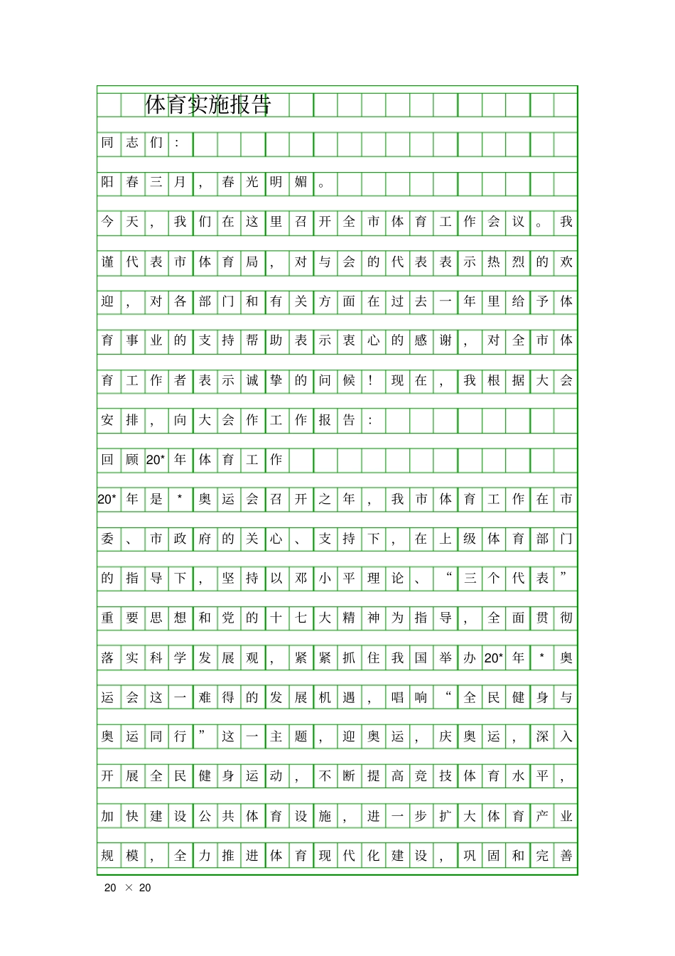 体育实施报告精品工作报告_第1页