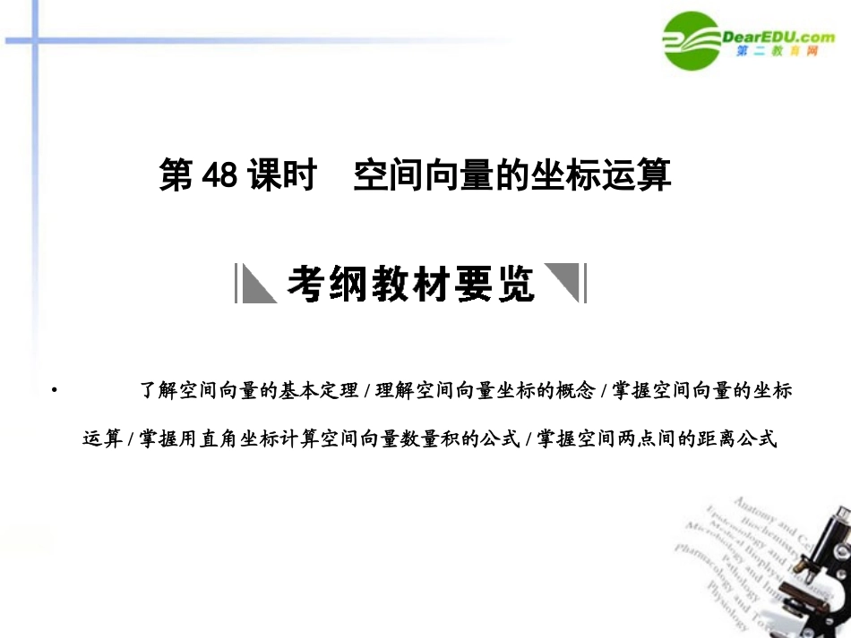 高三数学一轮复习 9.48 空间向量的坐标运算课件 理 大纲人教版 课件_第1页