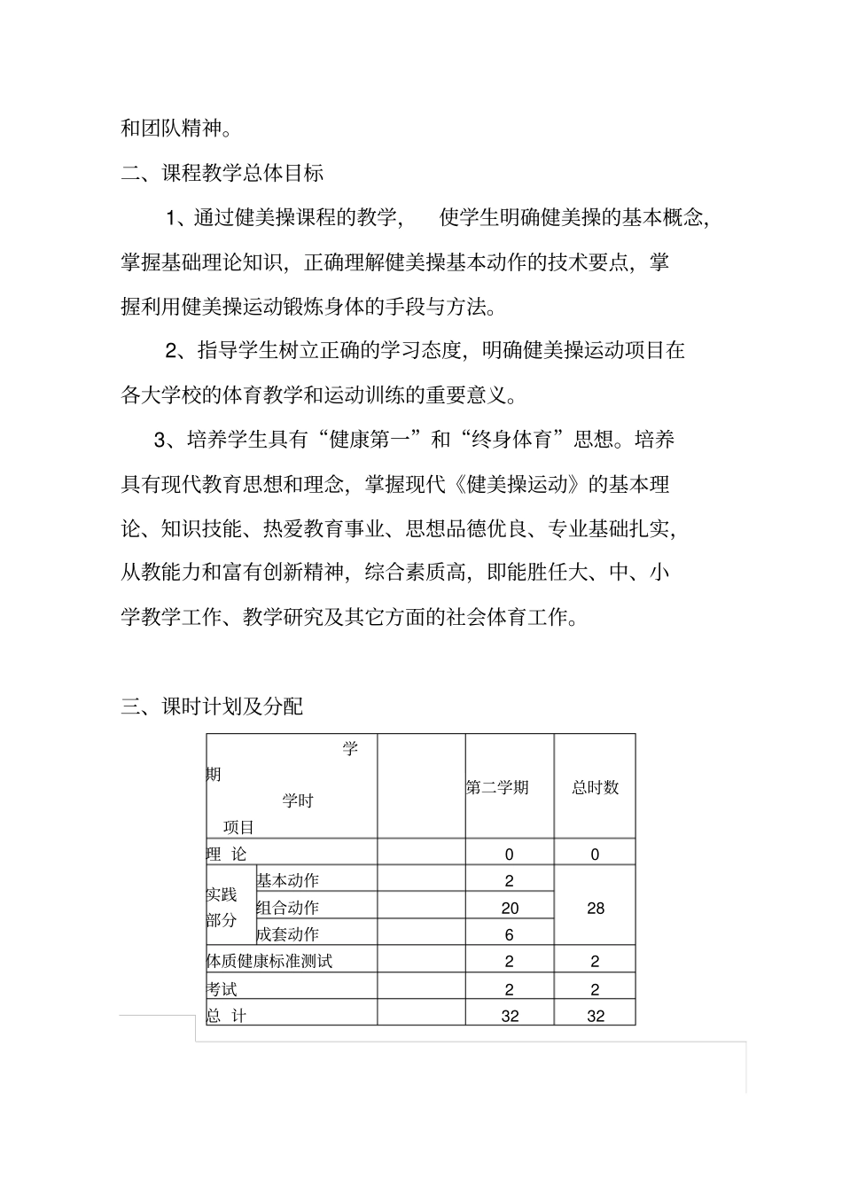 体育教育专业健美操教学大纲_第2页