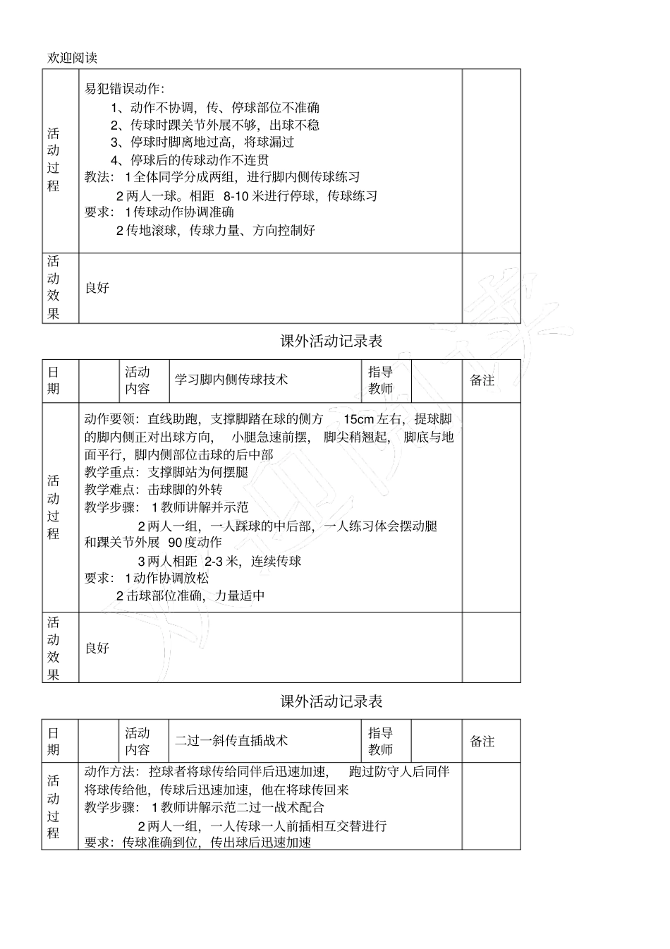 体育社团活动记录表格模板_第3页